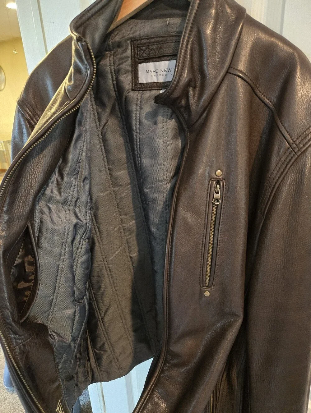 Marc New York Dark Brown Leather Bomber Jacket